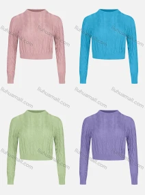 Wholesale Women's Casual Mock Neck Long Sleeve Cable Knit Pullover Crop Sweater 2292#, LIUHUA CLOTHING WHOLESALE