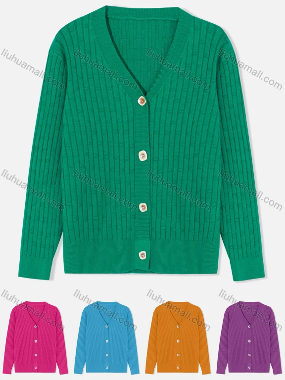 Wholesale Women's Casual V Neck Cable Knit Button Down Cardigan 2296#