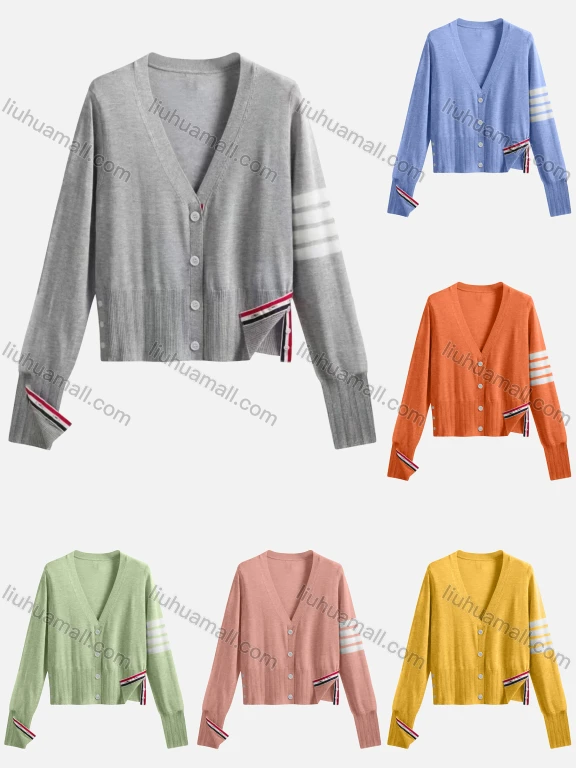Wholesale Women's Casual V Neck Striped Button Down Knit Crop Cardigan
