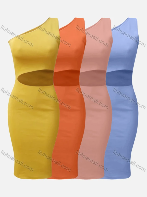 Wholesale Women's Sexy One Shoulder Short Sleeve Cutout Club Slim Pencil Dress