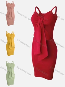 Wholesale Women's Sexy Plain Bow Knot Cami Dress, LIUHUA CLOTHING WHOLESALE