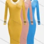Wholesale Women's Elegant Striped V Neck Long Sleeve Button Front Dress preview
