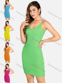 Wholesale Women's Sexy Scoop Neck Metal Decor Plain Slim Fit Casual Cami Mini Dress 2271#, LIUHUA CLOTHING WHOLESALE