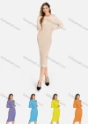 Wholesale Women's Crew Neck Long Sleeve Slim Fit Knee Length Knit Ribbed Sweater Dress 2272# - Liuhuamall