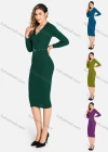 Wholesale Women's Casual Mock Neck Long Sleeve Slim Fit Button Knee Length Dress With Belt 2273# - Liuhuamall