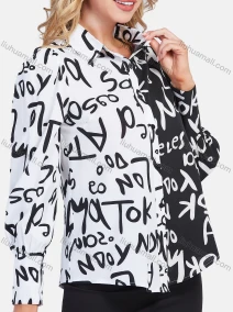 Wholesale Women's Fashion Graffiti & Colorblock Print Button Dwon Long Sleeve Shirt, LIUHUA CLOTHING WHOLESALE
