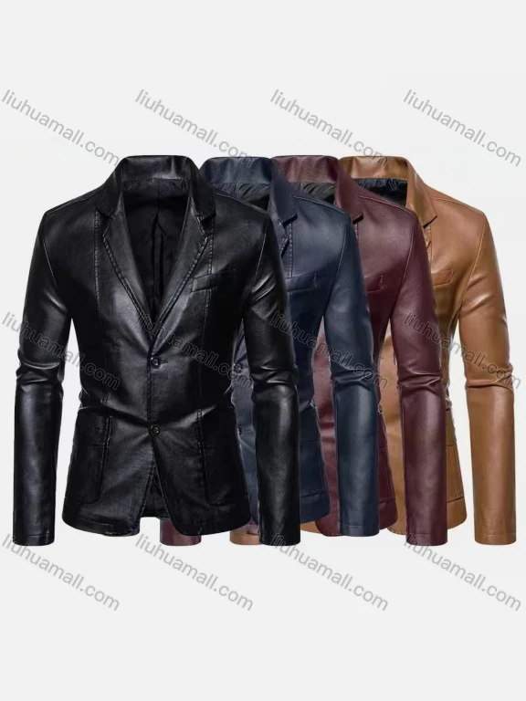 Wholesale Men's Fashion Lapel Single Breasted Leather Blazer Jacket