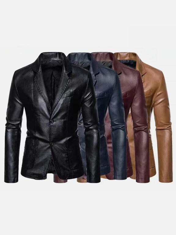 Men's Fashion Lapel Single Breasted Leather Blazer Jacket, Clothing Wholesale Market -LIUHUA, leather%20jackets