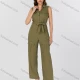 Wholesale Women's Casual Plain Turn-down Collar Flap Pockets Sleeveless Jumpsuit With Belt K1469# Green Guangzhou Clothing Wholesale Market & Suppliers -LIUHUAMALL