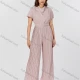 Wholesale Women's Casual Plain Pleated Cowl Neck Lettuce Trim Short Sleeve Jumpsuit With Belt K1466# Pink Guangzhou Clothing Wholesale Market & Suppliers -LIUHUAMALL