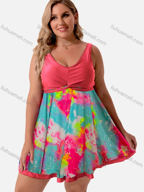 Wholesale Women's Plus Size One Piece Swimwear Tummy Control Swimsuit Floral Splicing Bathing Suit