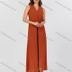 Wholesale Women's Casual Plain V Neck Button Down Sleeveless Top & Contrast Maxi Skirt 2 Piece Set V3765# Orange Clothing Wholesale Market Liuhua