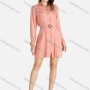 Wholesale Women's Collared Flap Pockets Button Front Long Sleeve Short Dress With Belt preview