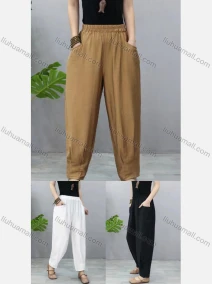 Wholesale Women's Elastic Waist Plain Loose Fit Carrot Pants 2079#, LIUHUA CLOTHING WHOLESALE
