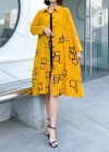 Wholesale Women's Casual Collared Long Sleeve Button Front Abstract Print Shirt Dress - Liuhuamall