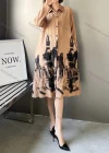 Wholesale Women's Linen Casual Collared Long Sleeve Splicing Button Front Abstract Print Shirt Dress - Liuhuamall