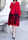 Wholesale Women's Linen Casual Collared Long Sleeve Splicing Button Front Abstract Print Shirt Dress - Liuhuamall