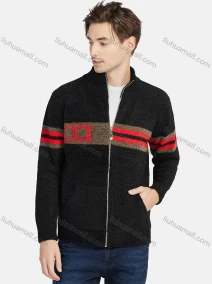 Wholesale Men's Casual Striped Zipper Stand Collar Long Sleeve Sweater, LIUHUA CLOTHING WHOLESALE