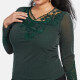 Women's Plus Size Long Sleeve Glitter Mesh Lace Sheer Embroidery Blouse Dark Green Clothing Wholesale Market -LIUHUA