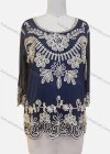 Wholesale Women's Elegant Floral Embroidery Sheer Round Neck Half Sleeve Blouse - Liuhuamall
