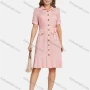 Wholesale Women's Casual Allover Print Flap Pocket A-Line Button Down Knee Ruffle Hem Length Shirt Dress With Belt preview
