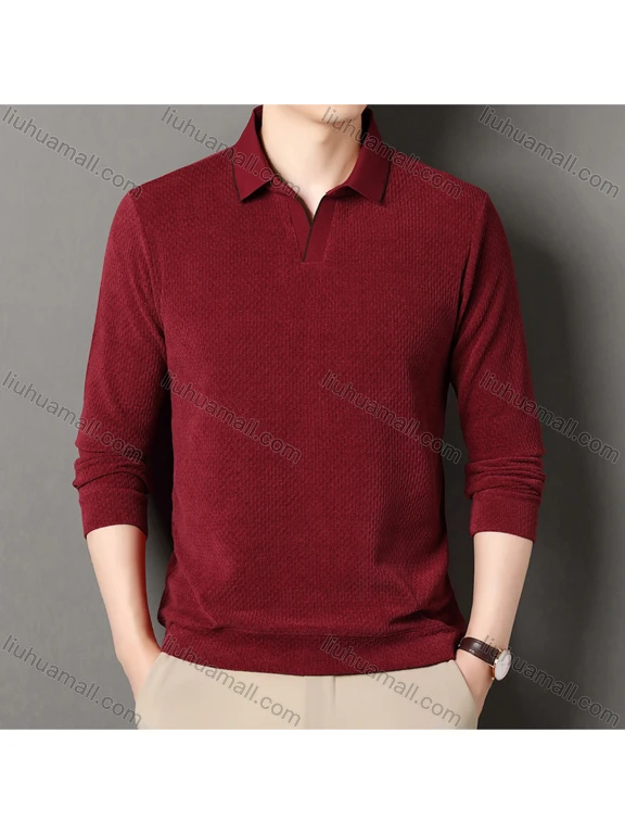 Wholesale Men's Casual Plain Collared Long Sleeve Henley Shirt D-67#