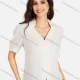 Wholesale Women's Casual Plain V Neck Buttons Down Puff Sleeve Blouse White Clothing Wholesale Market Liuhua