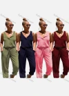 Wholesale Women's Casual Sleeveless Plain Tank Top & Drawstring Trouser Set - Liuhuamall