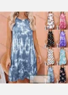 Wholesale Women's Casual Crew Neck Floral Print Knee Length Tank Dress - Liuhuamall