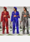 Wholesale Women's Casual Long Sleeve Allover Print Crop Top & Trouser & Scarf Set - Liuhuamall