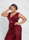 Wholesale Women's Glamorous Ruffle Trim Sleeveless Sweetheart Sequin Floor Length Evening Dress - Liuhuamall