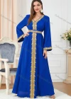 Wholesale Women's Muslim Islamic V Neck Gold Thread Embroidery Abaya Maxi Dress 3252# - Liuhuamall