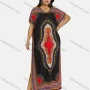 Wholesale Women's African Vintage Floral Crew Neck Short Sleeve Plus Size Folk Art Split Side Maxi Dress preview