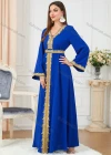 Wholesale Women's Muslim Islamic V Neck Gold Thread Embroidery Abaya Maxi Dress 3252# - Liuhuamall