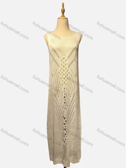 Wholesale Women's Beach Vacation Hollow Out Semi-Sheer Crochet Plain Coverup Maxi Dress #x108