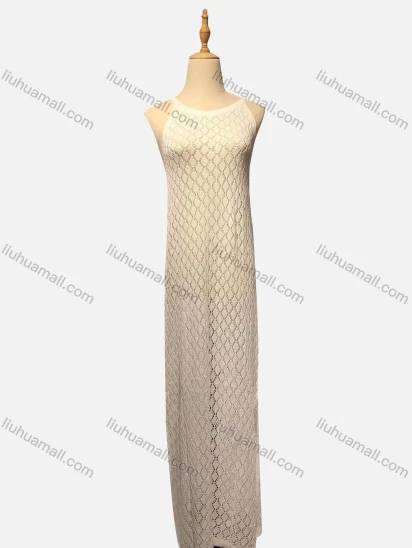 Wholesale Women's Beach Vacation Hollow Out Semi-Sheer Plain Coverup Halter Maxi Dress #x77