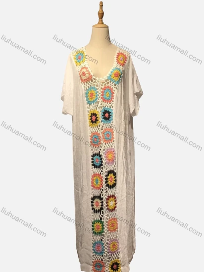 Wholesale Women's Beach Vacation Hollow Out Semi-Sheer Crochet Plain Coverup Maxi Dress #x87