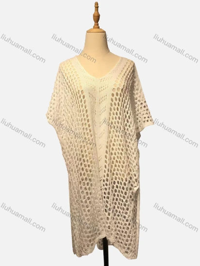 Wholesale Women's Beach Vacation Hollow Out Semi-Sheer Plain Mid Length Coverup Cape Poncho #x99