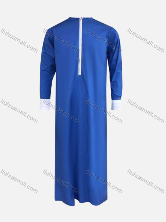 Wholesale Men's Modest Plain Zipper Front Pakistani Contrast Middle East Ramadan Prayer Muslim Arabic Robe