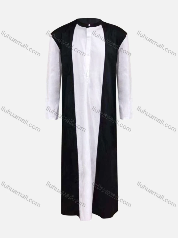 Wholesale Men's Pakistani Modest Splicing Colorblock Button Front Middle East Ramadan Muslim Arabic Robe