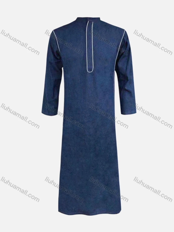 Wholesale Men's Modest Stand Collar Contrast Button Front Jubba Middle East Ramadan Formal Muslim Arabic Robe