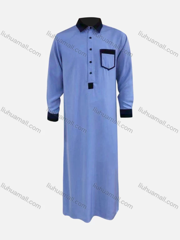 Wholesale Men's Modest Collared Contrast Patch Pocket Button Front Jubba Middle East Ramadan Formal Muslim Arabic Robe