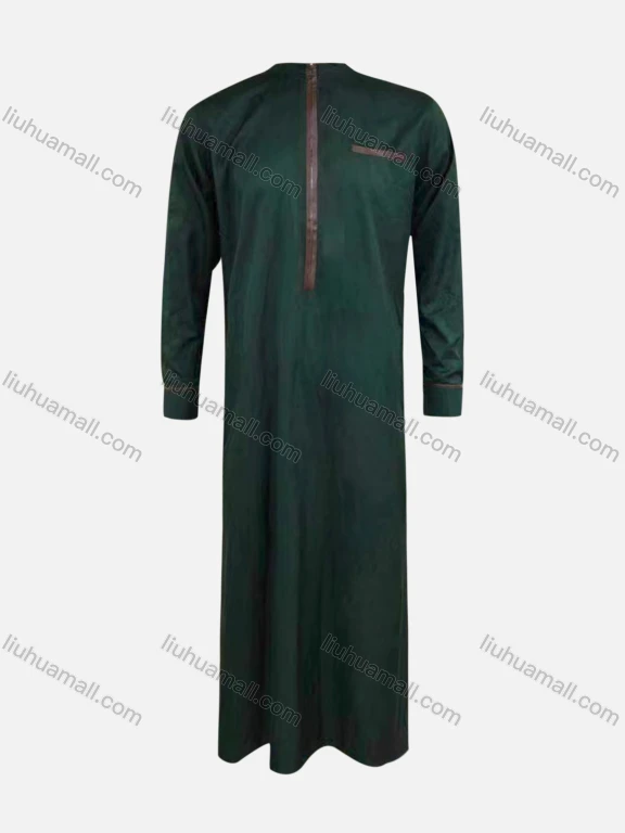 Wholesale Men's Modest Plain Mock Neck Contrast Jubba Zipper Front Patch Pocket Middle East Ramadan Muslim Arabic Robe