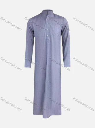 Wholesale Men's Modest Stand Collar Patch Pocket Button Front Wedding Pakistani Plain Middle East Muslim Traditional Robe, LIUHUA CLOTHING WHOLESALE