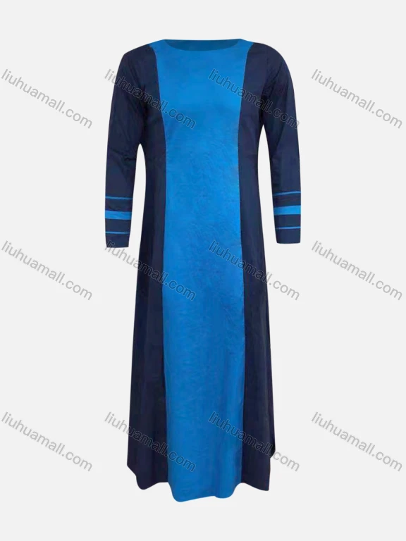 Wholesale Men's Modest Round Neck Contrast Splicing Middle East Ramadan Muslim Arabic Robe