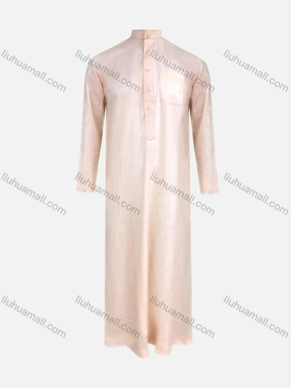 Wholesale Men's Modest Muslim Stand Collar Plain Patch Pocket Button Front Middle East Ramadan Robe