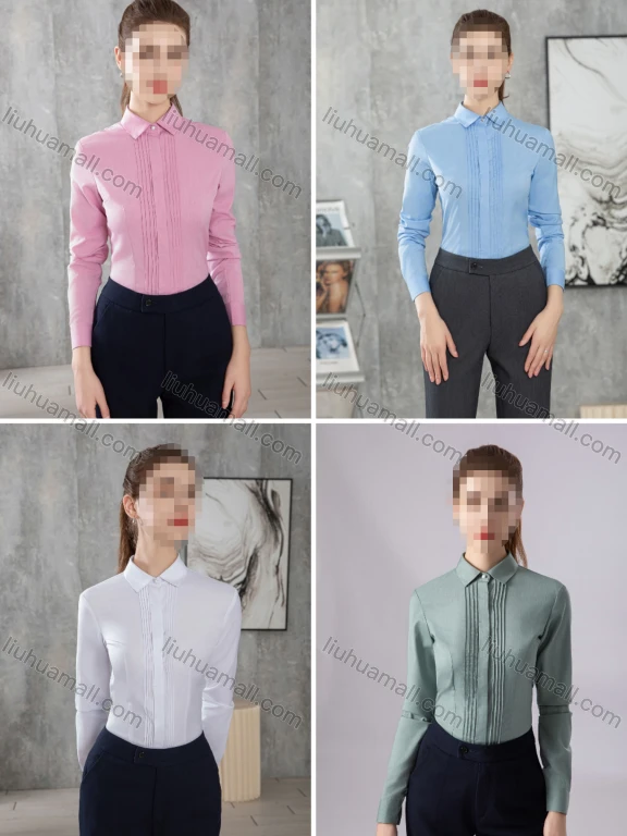 Wholesale Women's Business Formal Slim Fit Pleated Long Sleeve Shirt