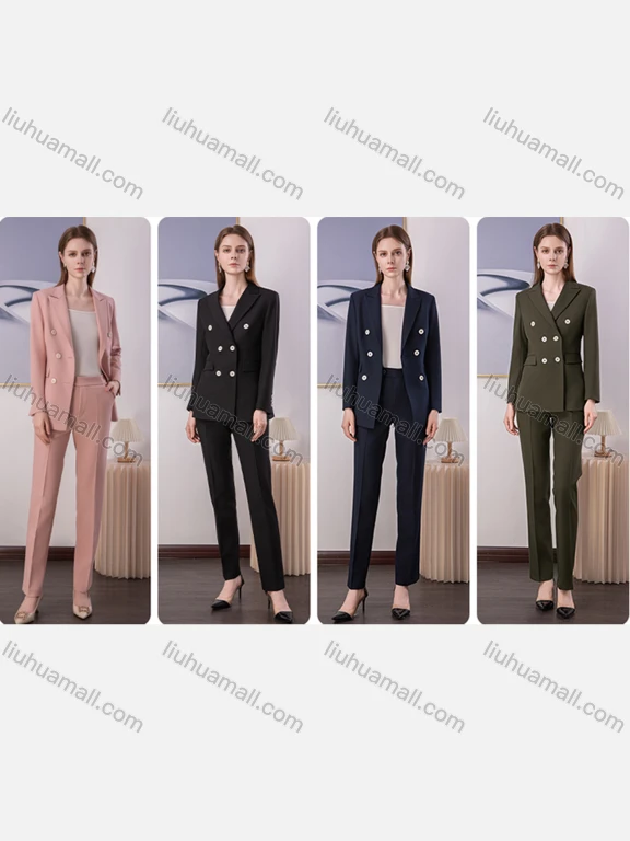 Wholesale Women's Business Formal Slim Fit Double-Breasted Blazer & Trousers 2 Piece Set