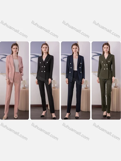 Wholesale Women's Business Formal Slim Fit Double-Breasted Blazer & Trousers 2 Piece Set