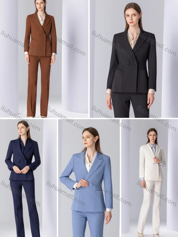 Wholesale Women's Business Formal Slim Fit Double-Breasted Blazer & Trousers 2 Piece Set